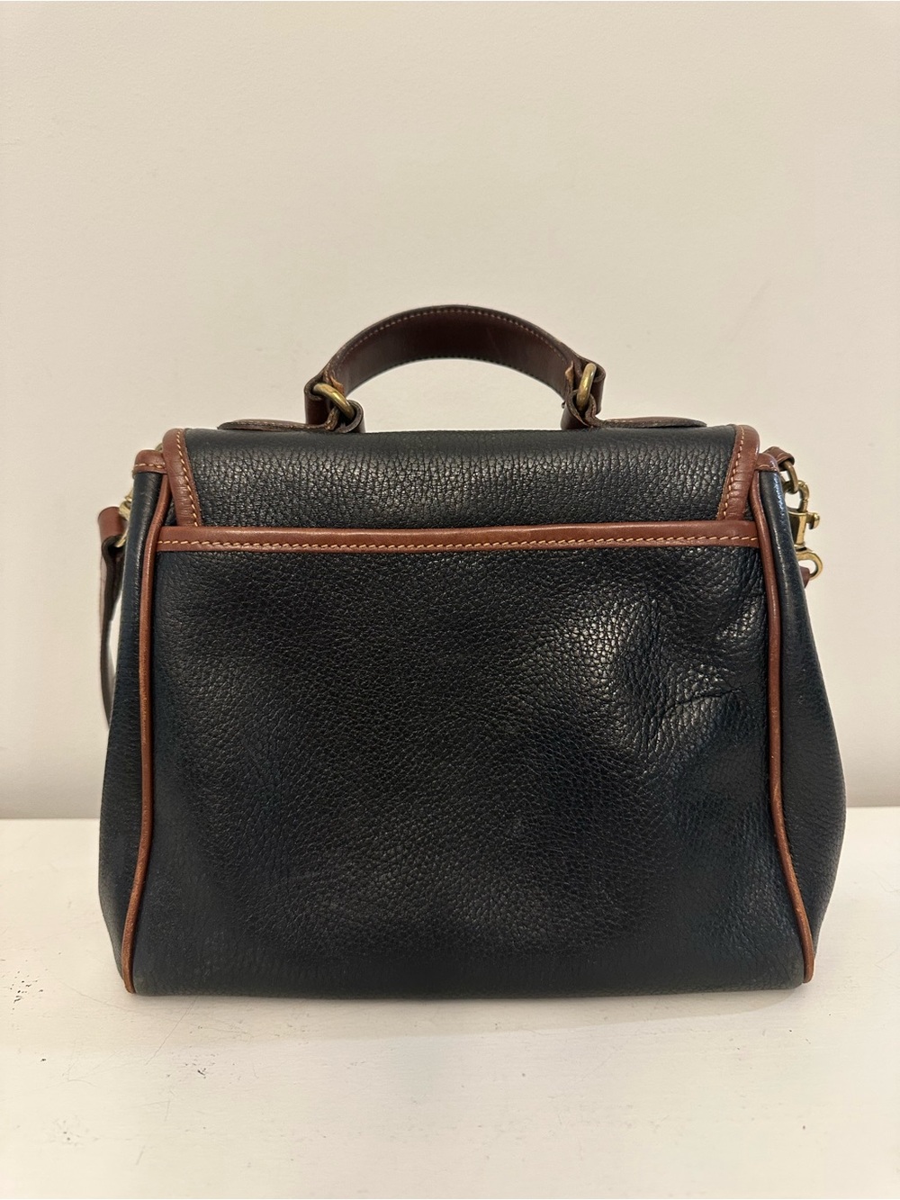 Vintage Coach  Navy Brown Leather Top Handle Bag - Picture 2 of 9